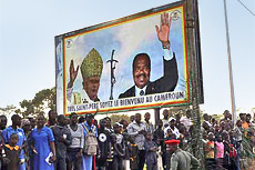 Paul Biya on a billboard